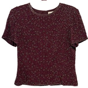 Adrianna Papell Silk Burgundy Beaded Top
